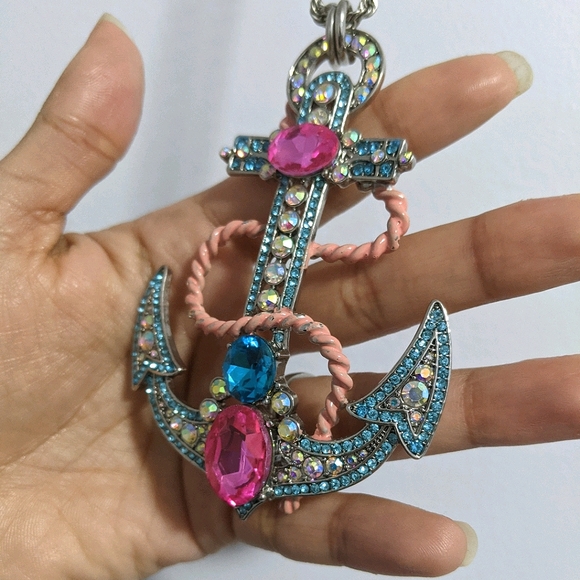 Betsy Johnson Jeweled Nautical Anchor Necklace - Picture 4 of 13